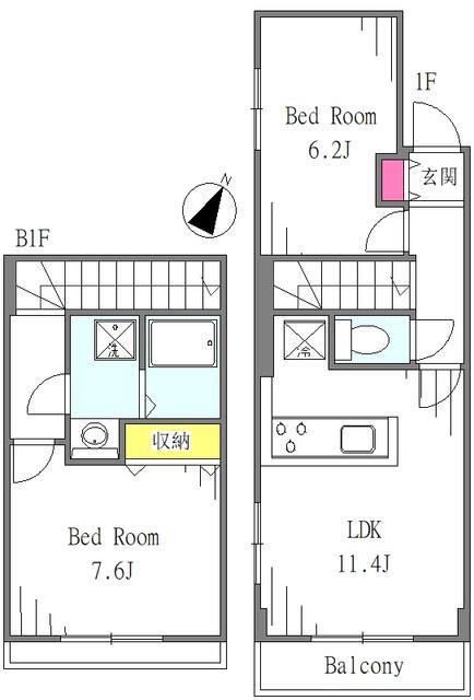 LAPIS西新宿五丁目(2LDK/1階)の間取り写真