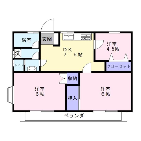 グレイスB(3DK/1階)の間取り写真