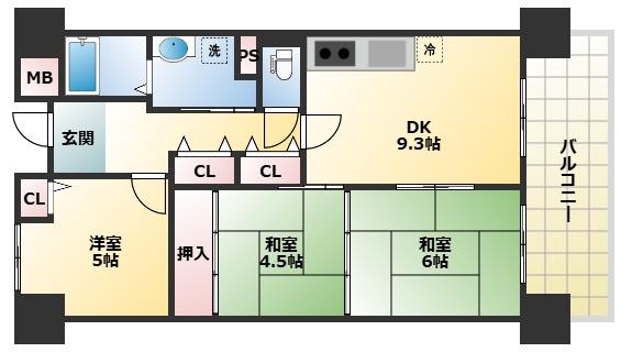 平野北日興マンション(3DK/7階)の間取り写真