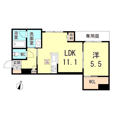 SHAMAISON DOI(1LDK/1階)の間取り写真