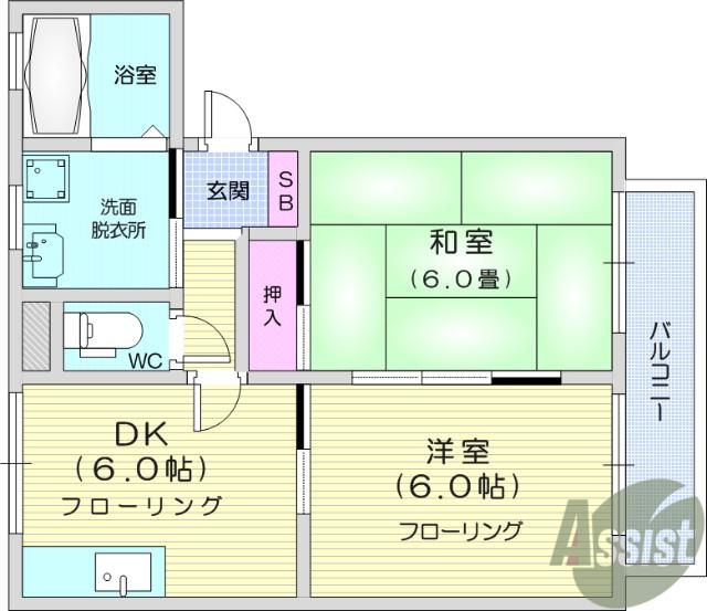 カーサ・エスペランサ(2DK/1階)の間取り写真