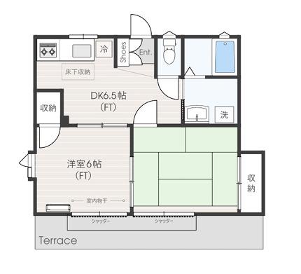 リバーハイツB(2DK/1階)の間取り写真