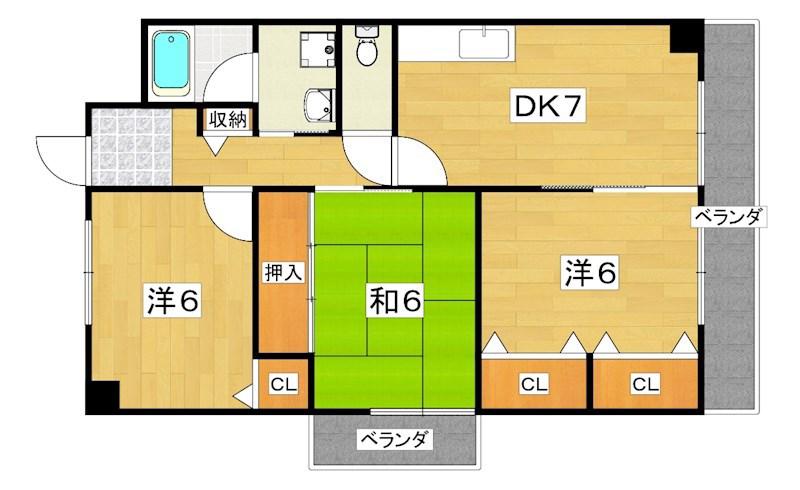 ラフィーネ香里園(3DK/5階)の間取り写真