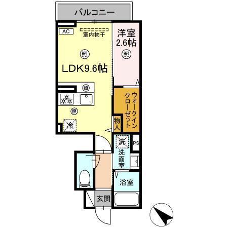 ディアライズ旭通A棟(1LDK/1階)の間取り写真