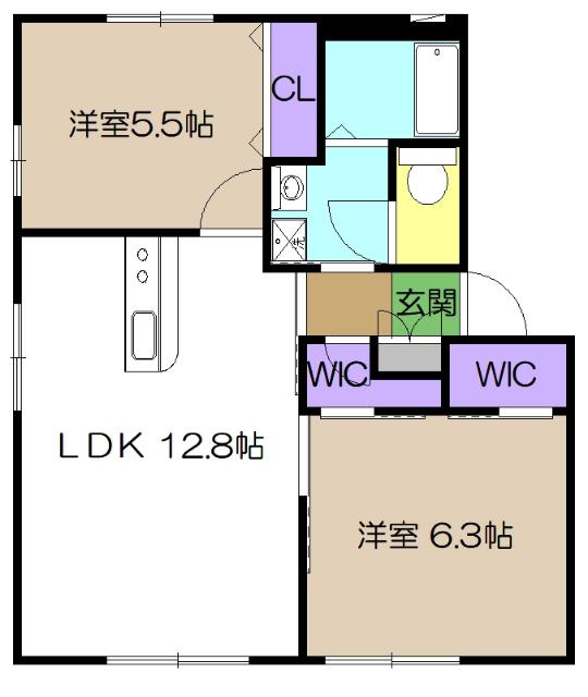 シャーメゾン万々D棟(2LDK/1階)の間取り写真