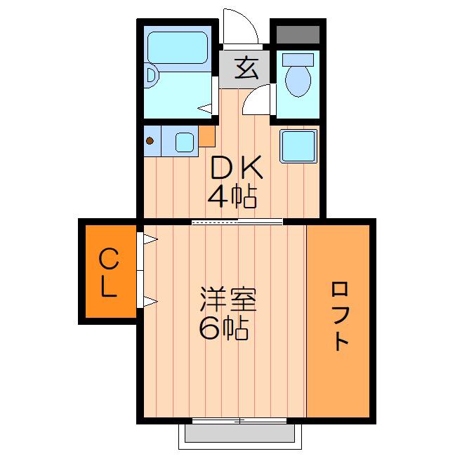 ヴィレッジコート深田(1DK/2階)の間取り写真