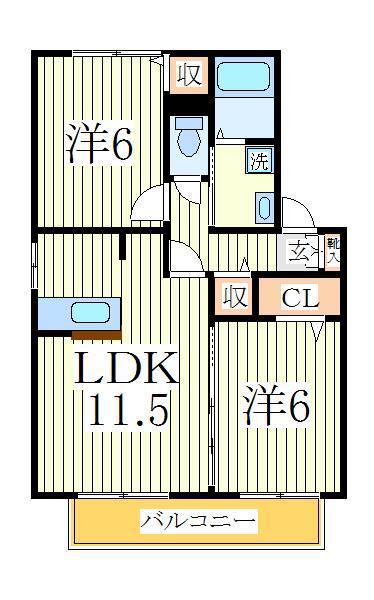 グラシューズII(2LDK/1階)の間取り写真