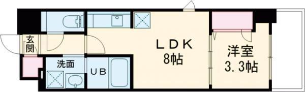 S-RESIDENCE城南通ABRイースト(1LDK/3階)の間取り写真