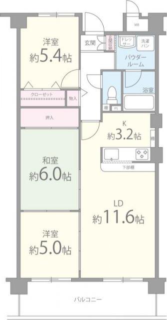 カムフォーラII(3LDK/2階)の間取り写真