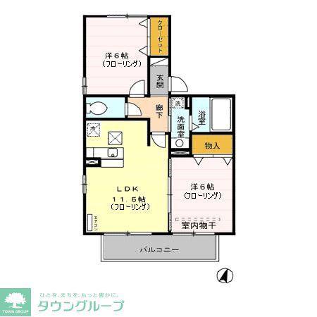 リリー坂下B(2LDK/1階)の間取り写真