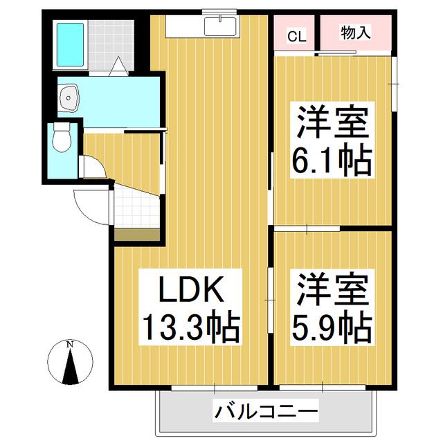エステートS A(2LDK/2階)の間取り写真
