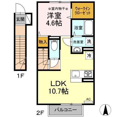 セプトガーデン古市町(1LDK/2階)の間取り写真