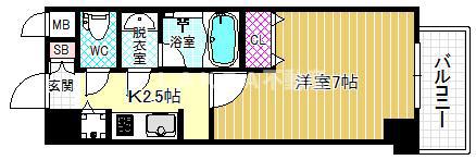 アクアプレイス東天満II(1K/2階)の間取り写真
