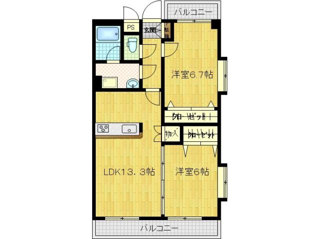 エスト弐番館(2LDK/2階)の間取り写真
