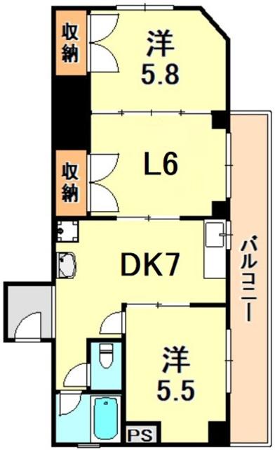 シャトレイユ(2LDK/2階)の間取り写真
