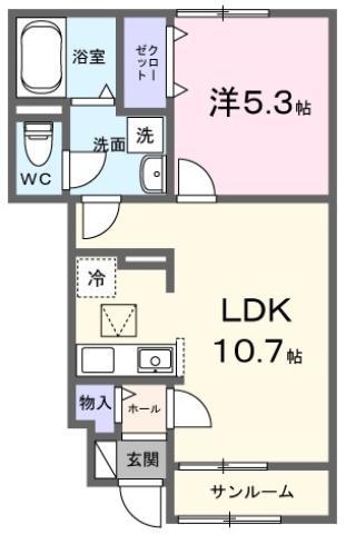 ポルト・ボヌールK II(1LDK/1階)の間取り写真