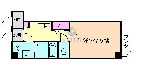 千葉・木川東(1K/2階)の間取り写真