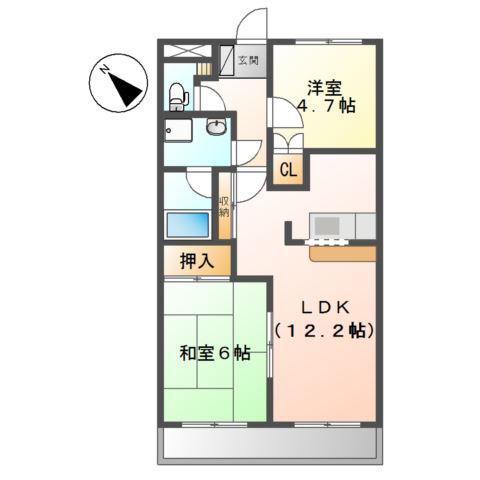 イーハトーブ苅屋(2LDK/2階)の間取り写真