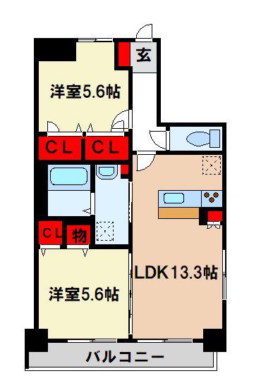 シグレア下大利(2LDK/5階)の間取り写真