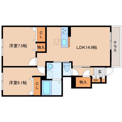 コンフォート法隆寺VII(2LDK/1階)の間取り写真
