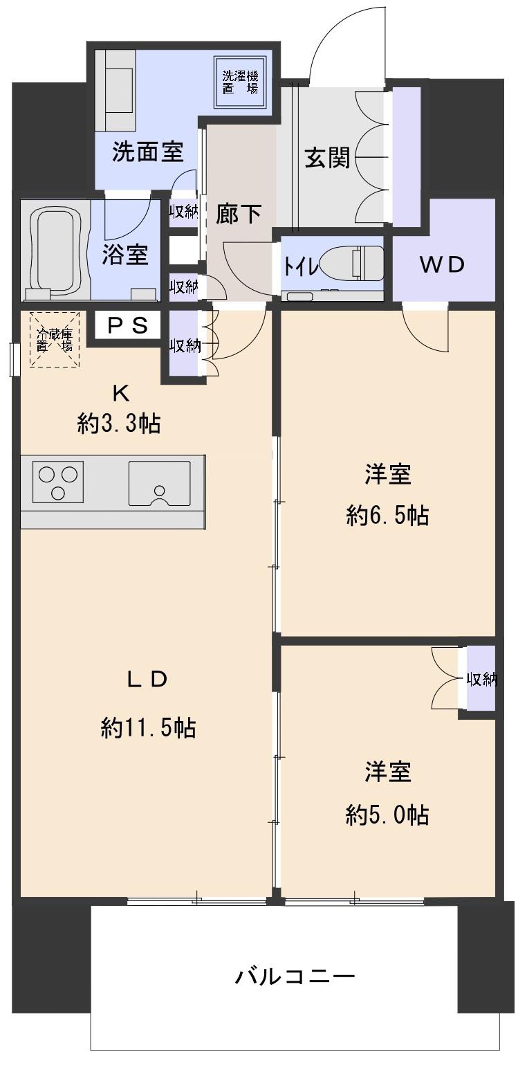 プラウド中目黒(2LDK/8階)の間取り写真