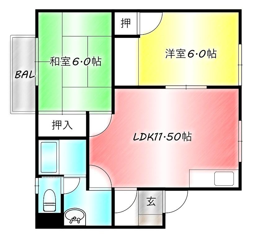 ＪＲ筑豊本線 鞍手駅 徒歩27分 2階建 築36年(2LDK/1階)の間取り写真