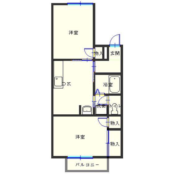 リヴェールJ VI(2DK/1階)の間取り写真
