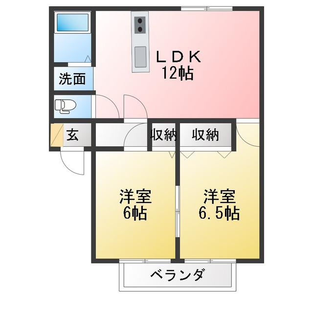 サンヴィレッジ割田 A棟(2LDK/1階)の間取り写真