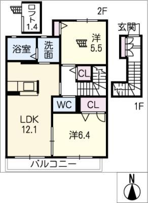 パークサイド西口(2LDK/2階)の間取り写真