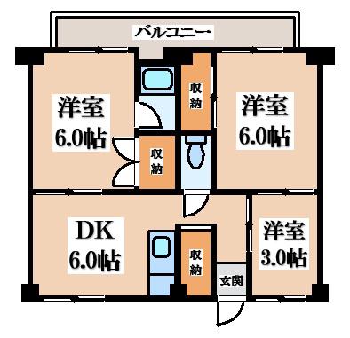 ビレッジハウス東二見(3DK/2階)の間取り写真