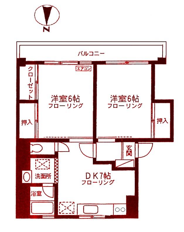 カーサ・ロゼオ(2DK/2階)の間取り写真