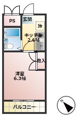 アネックス上小町(1K/2階)の間取り写真
