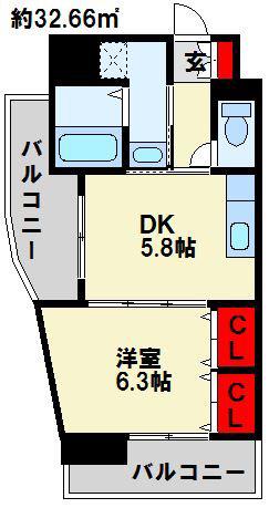 FARO戸畑駅前マンション(1DK/7階)の間取り写真