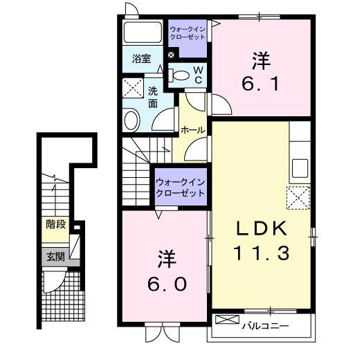 ルミエール下大野 A(2LDK/2階)の間取り写真