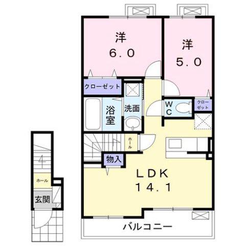 エル・ルークス II(2LDK/2階)の間取り写真