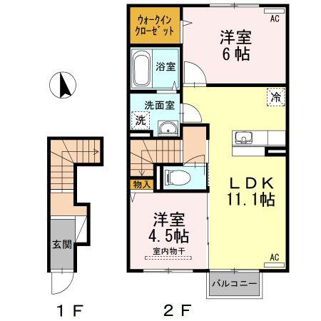 ティエドール A(2LDK/2階)の間取り写真