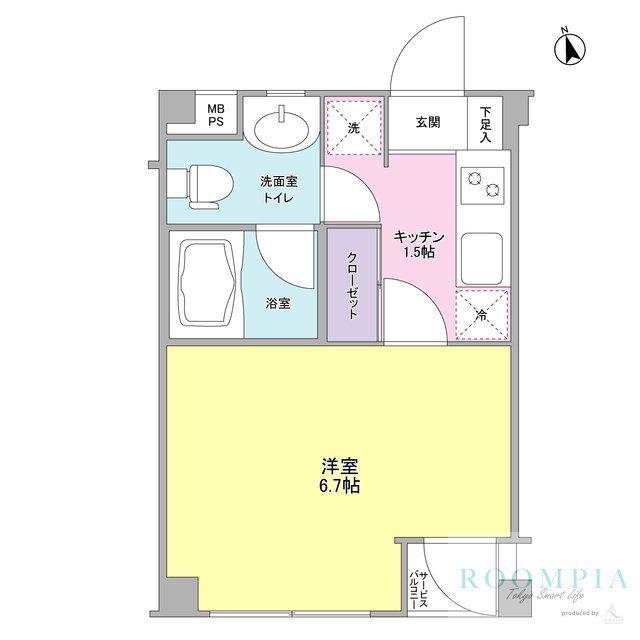 カルディア荏原中延(1K/2階)の間取り写真