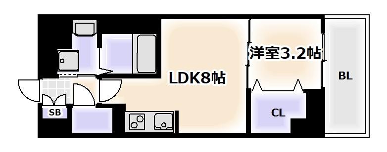 ネオ・ツリー・レジデンス難波(1LDK/2階)の間取り写真