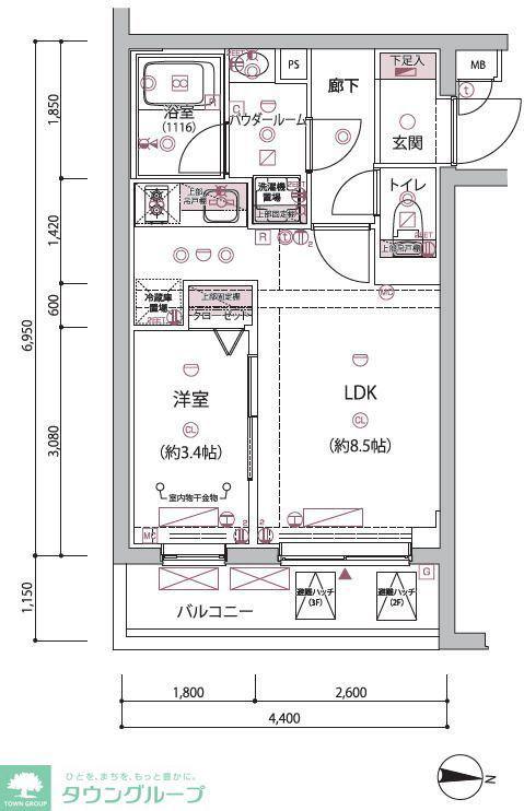 ARCOBALENO BUBAIGAWARA(1LDK/3階)の間取り写真