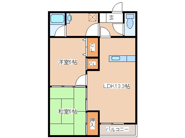 リンゴハウス(2LDK/2階)の間取り写真