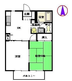 フレグランスゆうゆう(1LDK/2階)の間取り写真