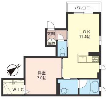 メルキア SHAMAISON(1LDK/1階)の間取り写真