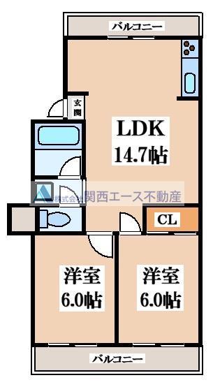 コンフィー鴻池新田駅前(2LDK/1階)の間取り写真