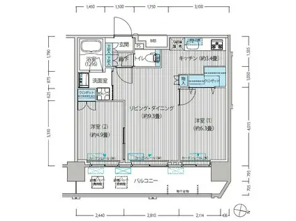 コスモグランス南品川(2LDK/14階)の間取り写真