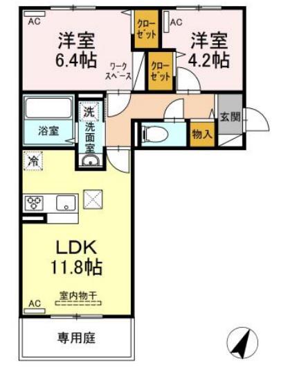 D´プレイス みずき台(2LDK/1階)の間取り写真