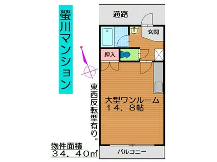 蛍川マンション(ワンルーム/1階)の間取り写真