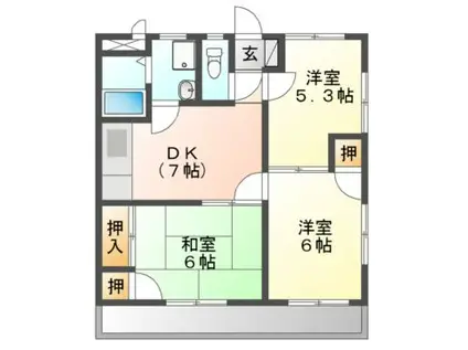 ハイツサンシャイン(3DK/3階)の間取り写真