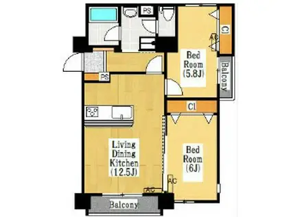 ヴィラ山水(2LDK/3階)の間取り写真