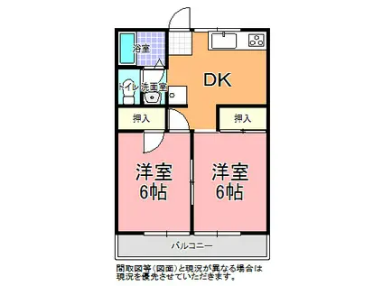 コーポ中山(2DK/2階)の間取り写真