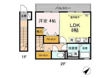 ハイツケーイチ(1LDK/2階)の間取り写真